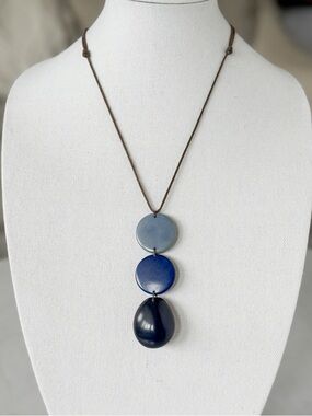 Geometric Pendant Necklace Blue Resin Adjustable Cord Anthropologie Style